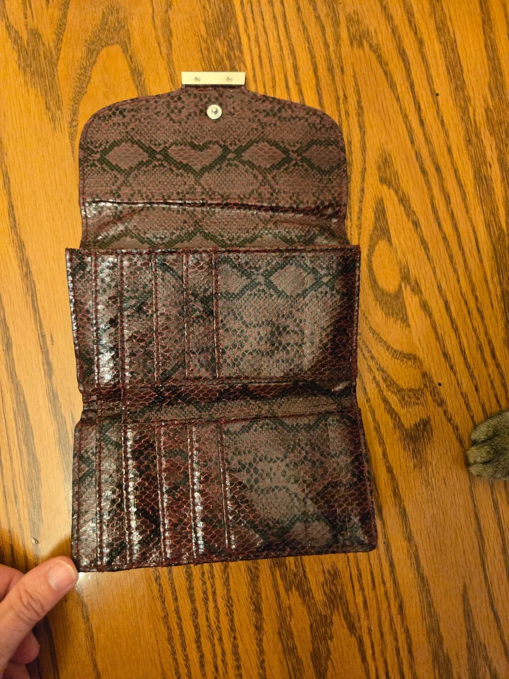 Avon Burgundy Snake-Print Wallet with Gold Accent